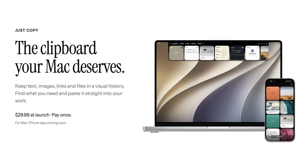 Just Copy - a clipboard manager for Mac and iPhone that never forgets